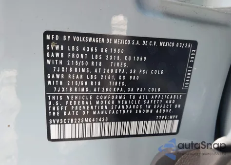 2025 Volkswagen Taos 1.5T Se Black из США, поврежденный, VIN 3VV3C7B22SM041436